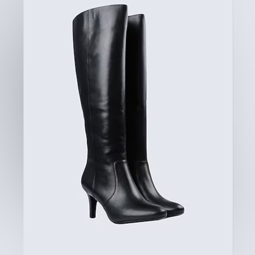 Lauren Ralph Lauren Caelynn Burnished Calf Black Leather Tall Boots 9.5 Med NIB